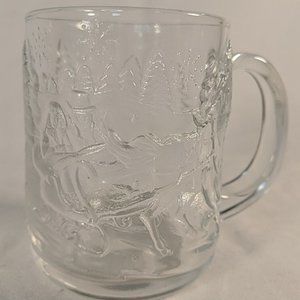 Luminarc Vintage USA Christmas Sleigh Ride Mug Winter Scene Clear Handle Glass
